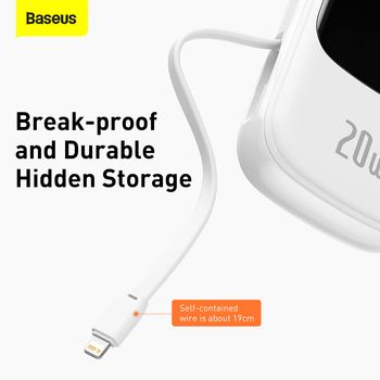 Baseus Power Bank 20000mAh Qpow Pro - USB + Type C - PD 20W with Lightning cable (PPQD060202) white