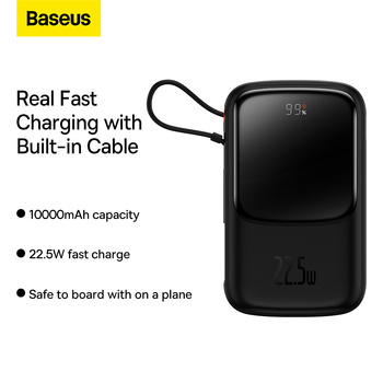 Baseus Power Bank 10000mAh Qpow Pro - USB + Typ C - PD 22,5W z kablem Typ C (PPQD060101) czarny