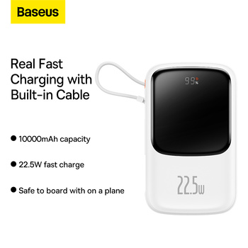 Baseus Power Bank 10000mAh Qpow Pro - USB + Typ C - PD 22,5W z kablem Typ C (PPQD060102) biały