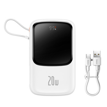 Baseus Power Bank 10000mAh Qpow Pro - USB + Typ C - PD 20W z kablem Lightning (PPQD060002) biały