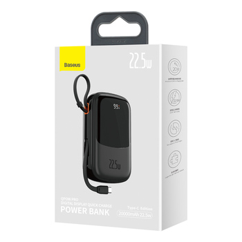 Baseus Power Bank 20000mAh Qpow Pro - USB + Type C - PD 22,5W with Type C cable (PPQD060301) black