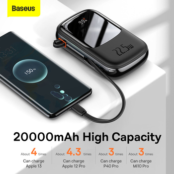 Baseus Power Bank 20000mAh Qpow Pro - USB + Type C - PD 22,5W with Type C cable (PPQD060301) black