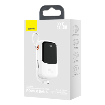 Baseus Power Bank 20000mAh Qpow Pro - USB + Type C - PD 22,5W with Type C cable (PPQD060302) white
