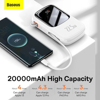 Baseus Power Bank 20000mAh Qpow Pro - USB + Type C - PD 22,5W with Type C cable (PPQD060302) white