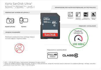 Karta pamięci SD SANDISK ULTRA SDXC - 128GB 100MB/s Class 10
