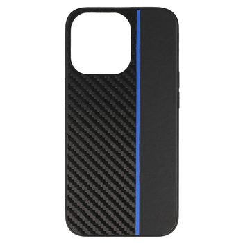 Tel Protect CARBON Case for Iphone 13 Pro Max Black with blue stripe
