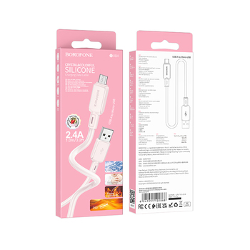 Borofone Cable BX94 Crystal color - USB to Micro USB - 2,4A 1 metre light pink