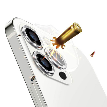 Hartowane szkło HARD DIAMOND na aparat (LENS) do Iphone 13 Pro/13 Pro Max srebrne (obiektyw 3 sztuki)