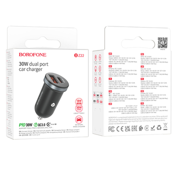 Borofone Car charger BZ22 Scenery - USB + Type C - QC 3.0 PD 30W black