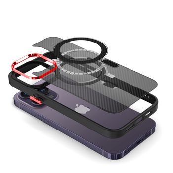 Tel Protect Magnetic Carbon Case for Iphone 15 Plus Black-red