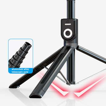 UCHWYT SELFIE - z odpinanym pilotem bluetooth i tripodem - P80 1,3 metra CZARNY