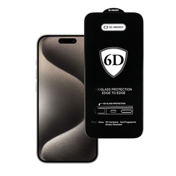 Hartowane szkło Tel Protect Full Glue 6D do IPHONE 15 PRO MAX CZARNE