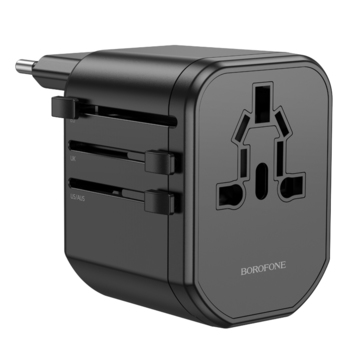 Borofone Adapter sieciowy ładowarki BAC1 - 2xUSB - USA, UK, EU, AU czarny