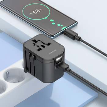 Borofone Adapter sieciowy ładowarki BAC1 - 2xUSB - USA, UK, EU, AU czarny