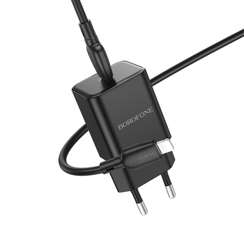 Borofone Ładowarka sieciowa BN13 Safety GaN - Typ C - PD 30W z kablem Typ C na Lightning czarna