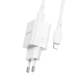 Borofone Wall charger BN13 Safety GaN - Type C - PD 30W with Type C to Lightning cable white