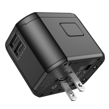 Borofone Adapter sieciowy ładowarki BAC1 - 2xUSB - USA, UK, EU, AU czarny