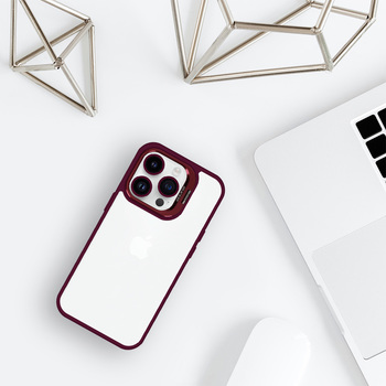 Tel Protect Kickstand case + szkło na aparat (lens) do Iphone 12 Pro Max burgundowy