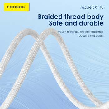 Foneng Kabel X110 - Typ C na Typ C - PD 60W 3A 1,2 metr biały