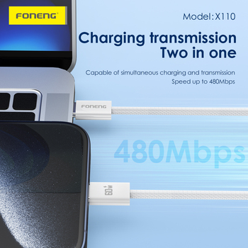 Foneng Kabel X110 - Typ C na Typ C - PD 60W 3A 1,2 metr biały