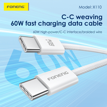 Foneng Kabel X110 - Typ C na Typ C - PD 60W 3A 1,2 metr biały
