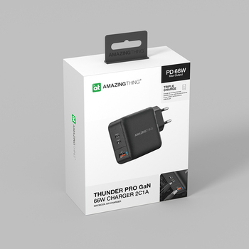 Amazing Thing Ładowarka sieciowa Thunder Pro GaN EUTH66W - USB + 2xTyp C - PD 66W czarna