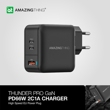 Amazing Thing Ładowarka sieciowa Thunder Pro GaN EUTH66W - USB + 2xTyp C - PD 66W czarna