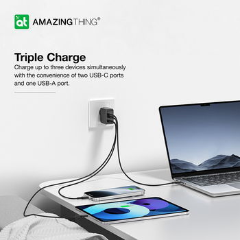 Amazing Thing Ładowarka sieciowa Thunder Pro GaN EUTH66W - USB + 2xTyp C - PD 66W czarna