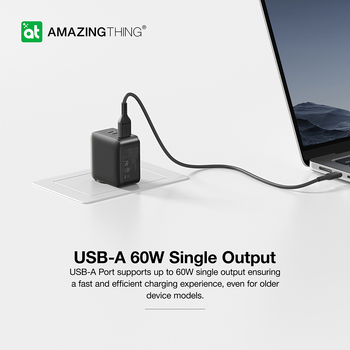 Amazing Thing Ładowarka sieciowa Thunder Pro GaN EUTH66W - USB + 2xTyp C - PD 66W czarna