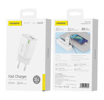 Foneng Ładowarka sieciowa GAN35 GaN - 2xTyp C - PD 35W 3A biała