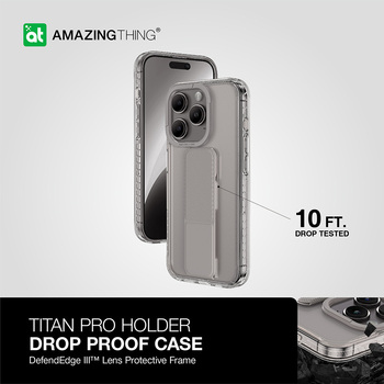 Amazing Thing Titan Pro Holder Case 10FT IP156.7PTHGY for Iphone 15 Pro Max titanium with stand