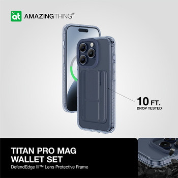Amazing Thing Titan Pro Mag Wallet Case 10FT IP156.7PTWBU for Iphone 15 Pro Max navy with stand