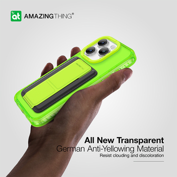 Amazing Thing Titan Pro Neon Mag Wallet Case 10FT IP156.1PTWGN for Iphone 15 Pro green with stand