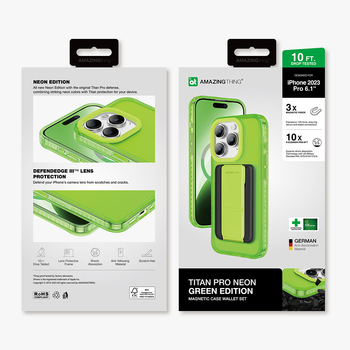 Amazing Thing Titan Pro Neon Mag Wallet Case 10FT IP156.1PTWGN for Iphone 15 Pro green with stand