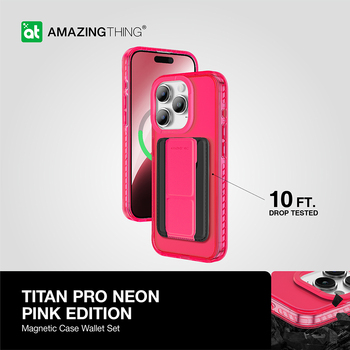 Amazing Thing Etui Titan Pro Neon Mag Wallet Case 10FT IP156.7PTWPN do Iphone 15 Pro Max różowy z podstawką