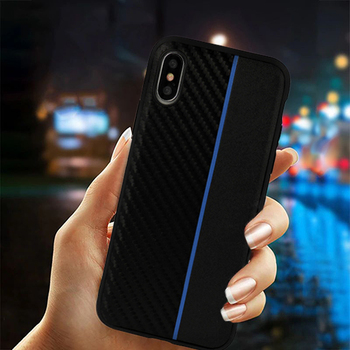 MOTO CARBON Case do Samsung Galaxy A6 Plus 2018 Czarny z niebieskim paskiem
