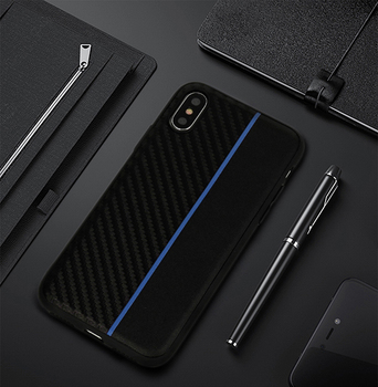 MOTO CARBON Case do Samsung Galaxy A6 Plus 2018 Czarny z niebieskim paskiem