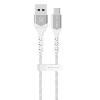 Blavec Kabel Raptor pleciony - USB na Typ C - 2A 3 metry Apple CarPlay/Android Auto (CRA-UC2WS30) biało-srebrny