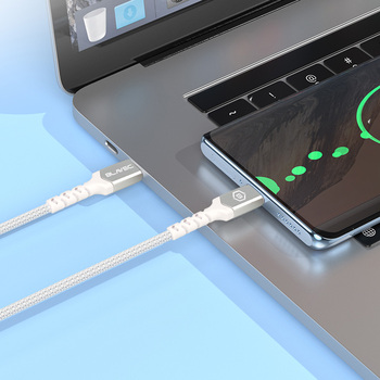 Blavec Kabel Raptor pleciony - Typ C na Typ C - PD 60W 3A 0,5 metra Apple CarPlay/Android Auto (CRA-CC3WS05) biało-srebrny