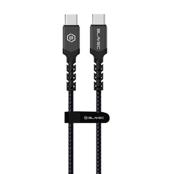 Blavec Kabel Raptor pleciony - Typ C na Typ C - PD 100W 5A 1 metr Apple CarPlay/Android Auto (CRA-CC5BG10) czarno-szary