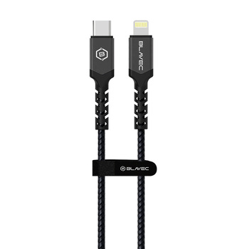 Blavec Kabel Raptor pleciony - Typ C na Lightning - PD 20W 2,4A 1 metr Apple CarPlay (CRA-CL24BG10) czarno-szary