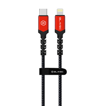 Blavec Kabel Raptor pleciony - Typ C na Lightning - PD 20W 2,4A 2 metry Apple CarPlay (CRA-CL24BR20) czarno-czerwony