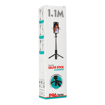 Selfie Stick - with detachable bluetooth remote control, tripod and 2 LED lights - P96D-2 BLACK