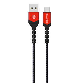 Blavec Kabel Raptor pleciony - USB na Typ C - 3A 0,5 metra Apple CarPlay/Android Auto (CRA-UC3BR05) czarno-czerwony