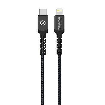 Blavec Kabel Raptor pleciony - Typ C na Lightning - PD 20W 2,4A 0,5 metra Apple CarPlay (CRA-CL24BG05) czarno-szary