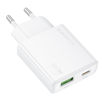 Borofone Ładowarka sieciowa BN25 Wish (Ultra Thin) - USB + Typ C - PD QC 3.0 30W biała