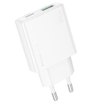 Borofone Ładowarka sieciowa BN25 Wish (Ultra Thin) - USB + Typ C - PD QC 3.0 30W biała