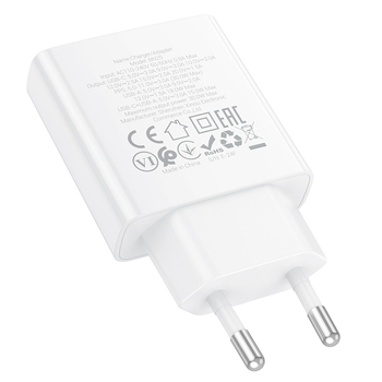 Borofone Ładowarka sieciowa BN25 Wish (Ultra Thin) - USB + Typ C - PD QC 3.0 30W biała