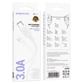 Borofone Kabel BX111 Feliz - USB na Typ C - 3A 1 metr biały