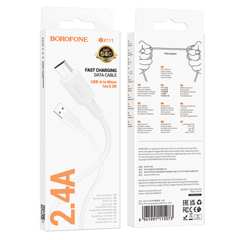 Borofone Cable BX111 Feliz - USB to Micro USB - 2,4A 1 metre white